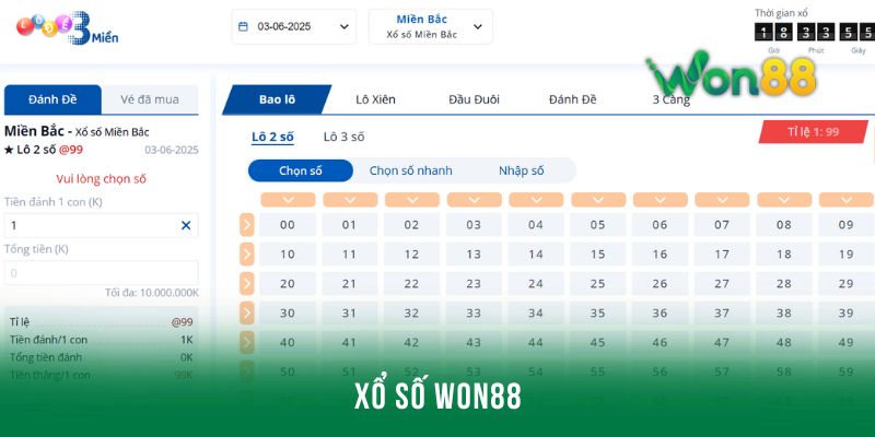Các loại hình xổ số tại nhà cái Won88 được đông đảo khách hàng lựa chọn