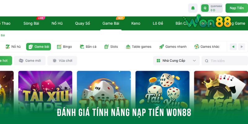 Đánh giá tính năng nạp tiền Won88 từ chuyên gia