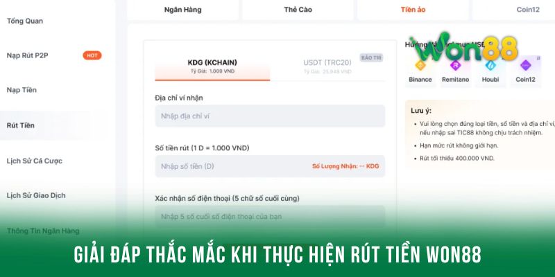 Giải đáp thắc mắc liên quan đến rút tiền WON88