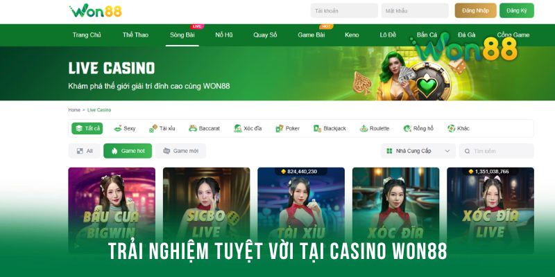 Tận hưởng trải nghiệm tuyệt vời chỉ có trong Won88