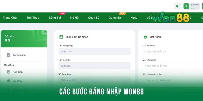 Trình tự các bước đăng nhập Won88 chi tiết